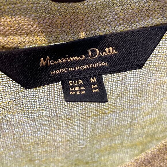 NWOT MASSIMO DUTTI Shirt Tunic M Linen Oversized Sage Pearl-Btn Puff-Balloon-Slv - Picture 2 of 7